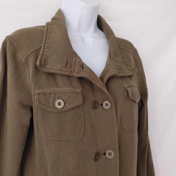 PRANA LADIES OLIVE GREEN MILITARY STYLE, DOUBLE BUTTON FRONT JACKET - Picture 3 of 5